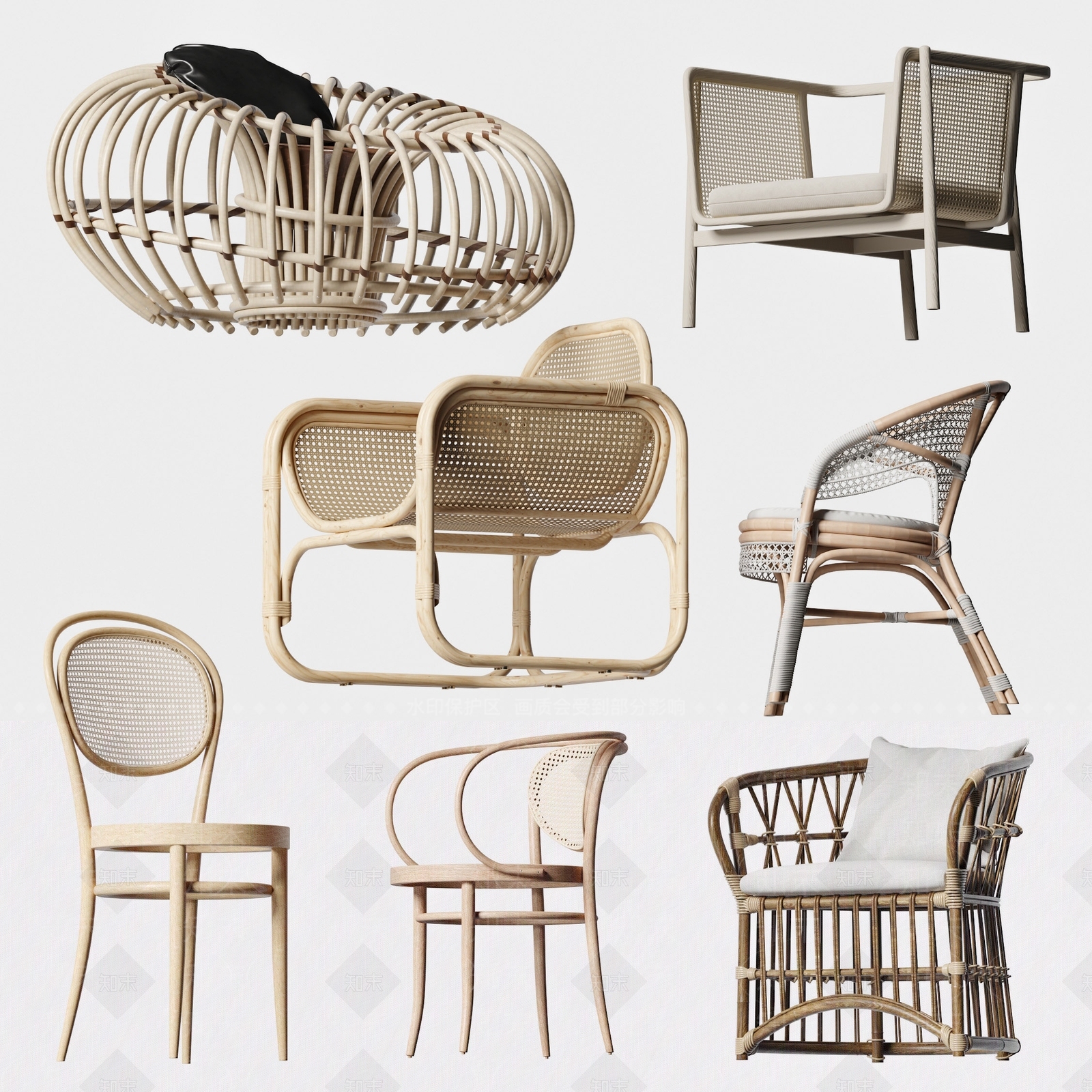 现代藤椅SU模型下载【ID:1134524006】