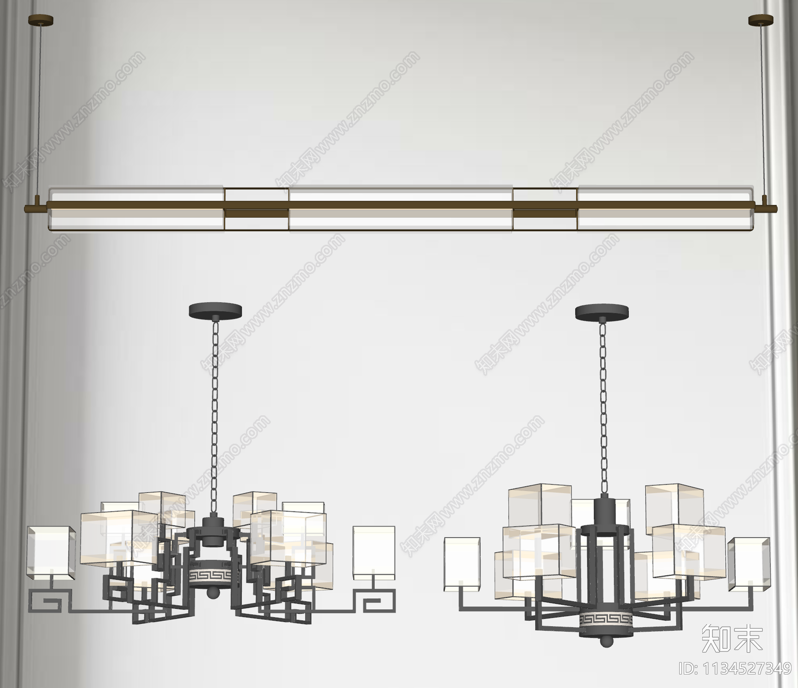中式吊灯组合SU模型下载【ID:1134527349】