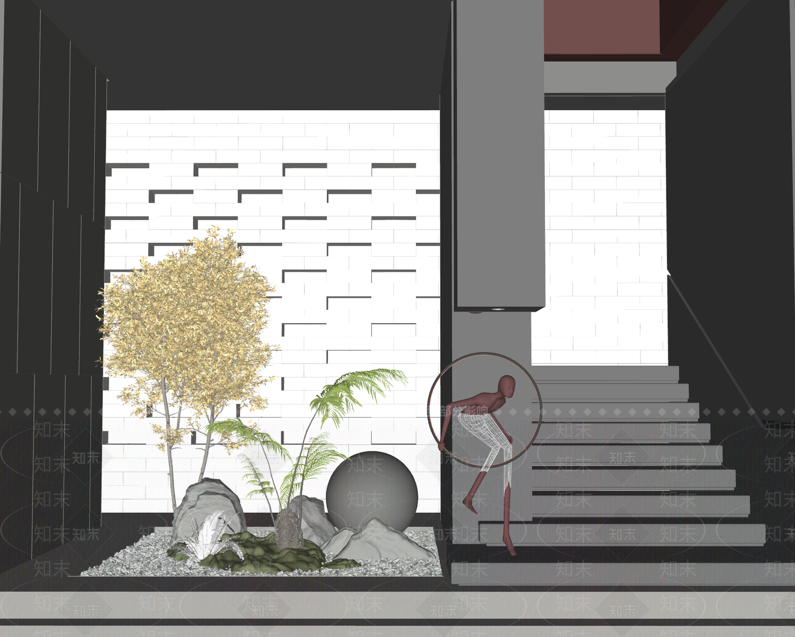 现代楼梯间SU模型下载【ID:1134528944】