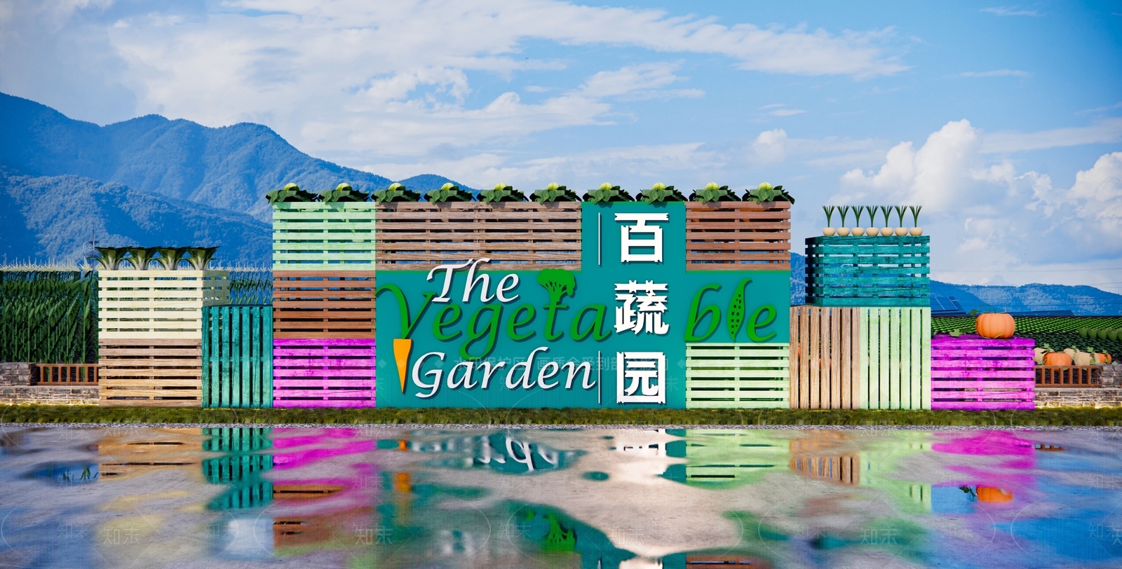 现代蔬菜园入口景墙标识指示牌SU模型下载【ID:1134534644】