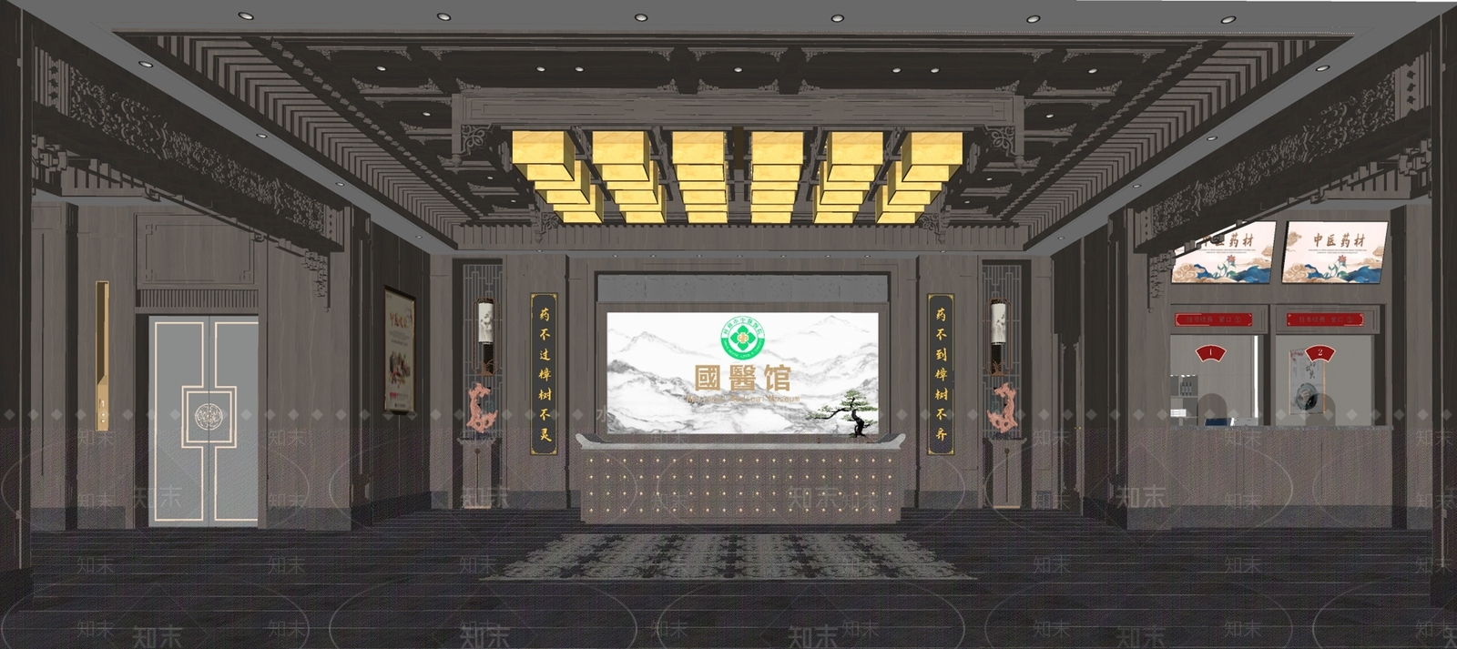 新中式中医馆大厅SU模型下载【ID:1134547387】
