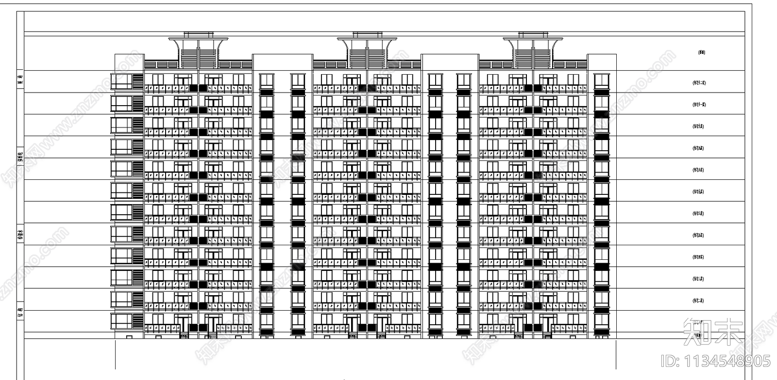 板式小高层住宅楼建筑cad施工图下载【ID:1134548905】