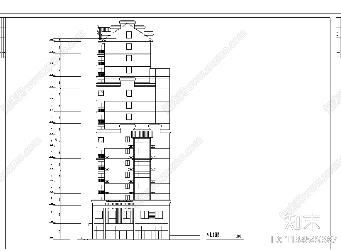 高层公寓建筑cad施工图下载【ID:1134549367】