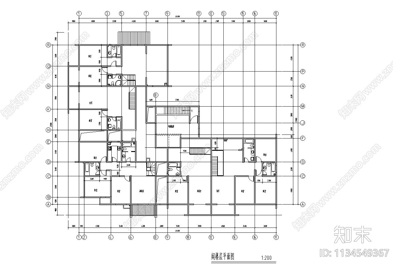 高层公寓建筑cad施工图下载【ID:1134549367】