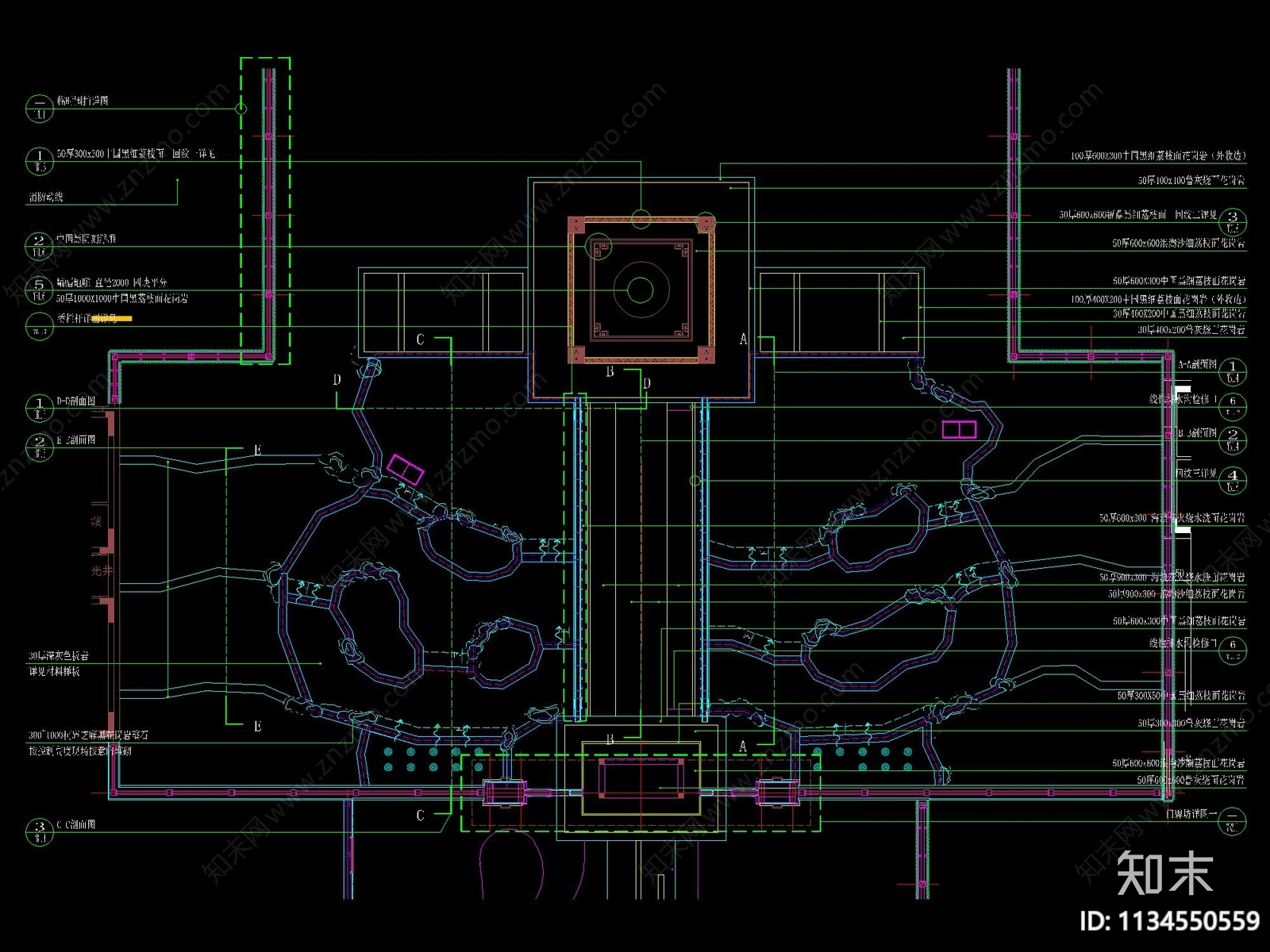 新中式自然景石挡墙跌水叠水详图cad施工图下载【ID:1134550559】