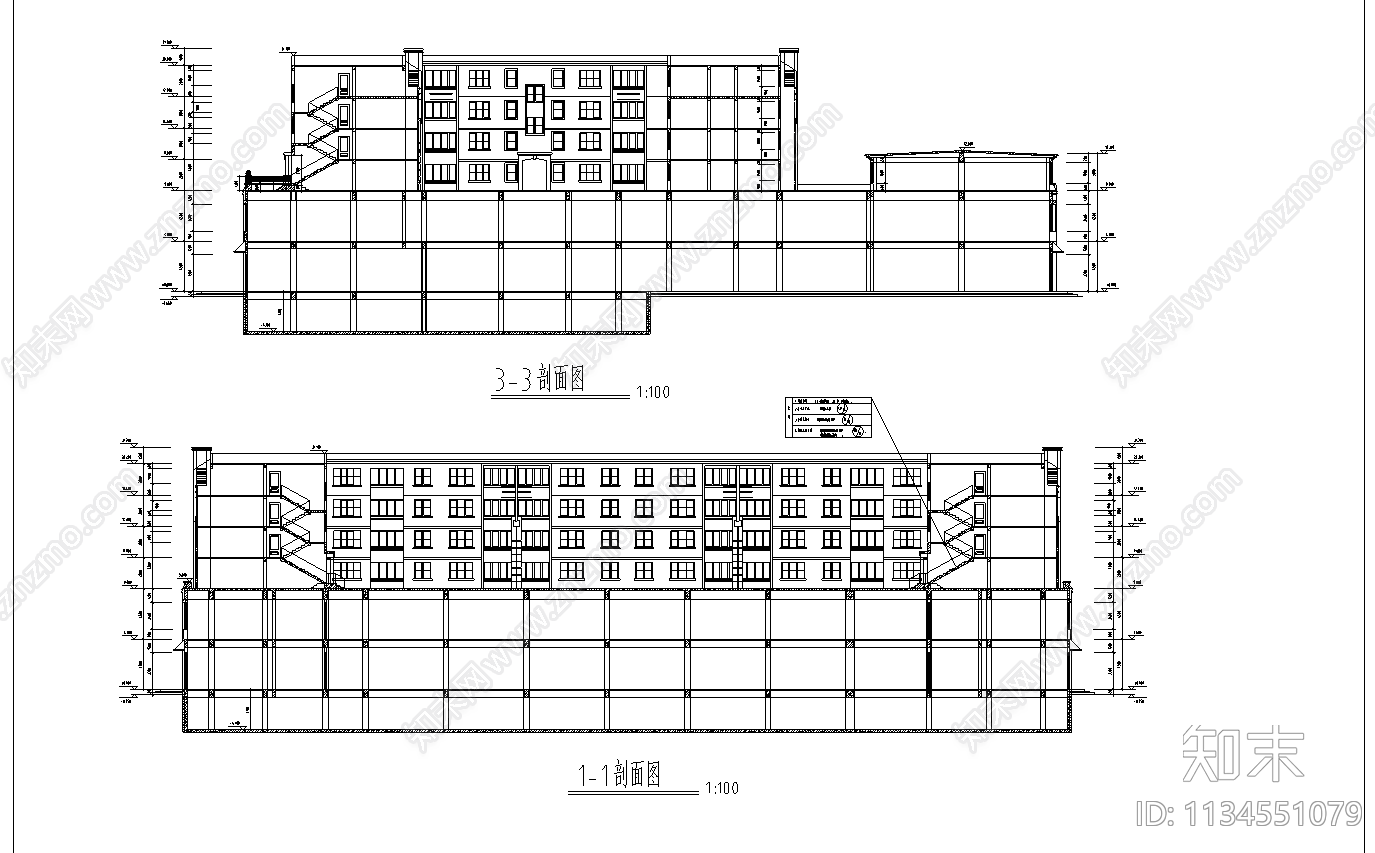 6层商住综合楼建筑cad施工图下载【ID:1134551079】