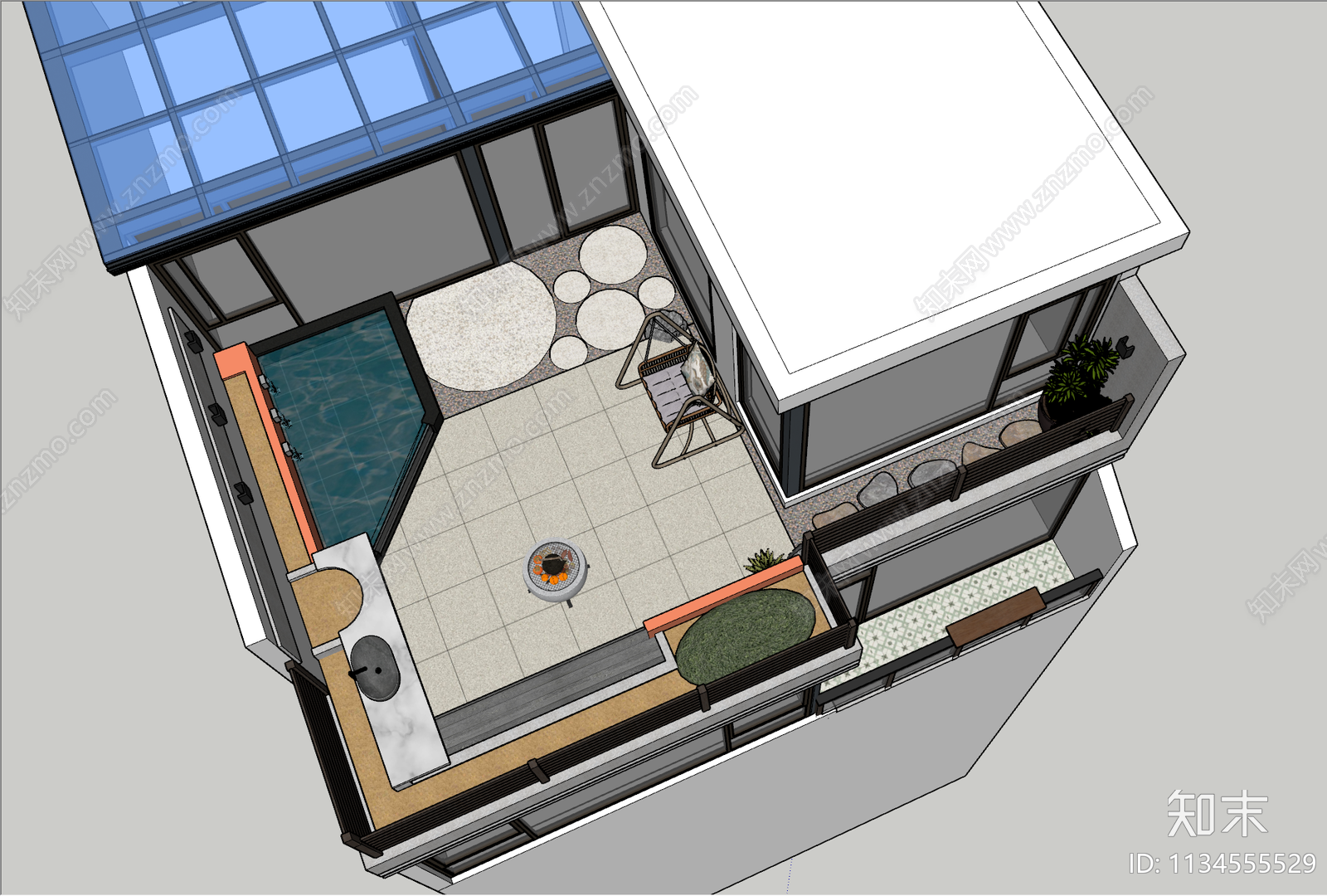 现代屋顶花园SU模型下载【ID:1134555529】