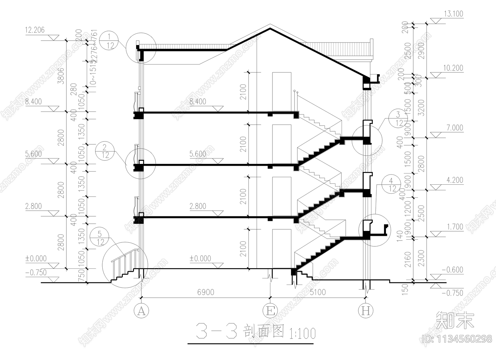 四层公寓建筑cad施工图下载【ID:1134560298】