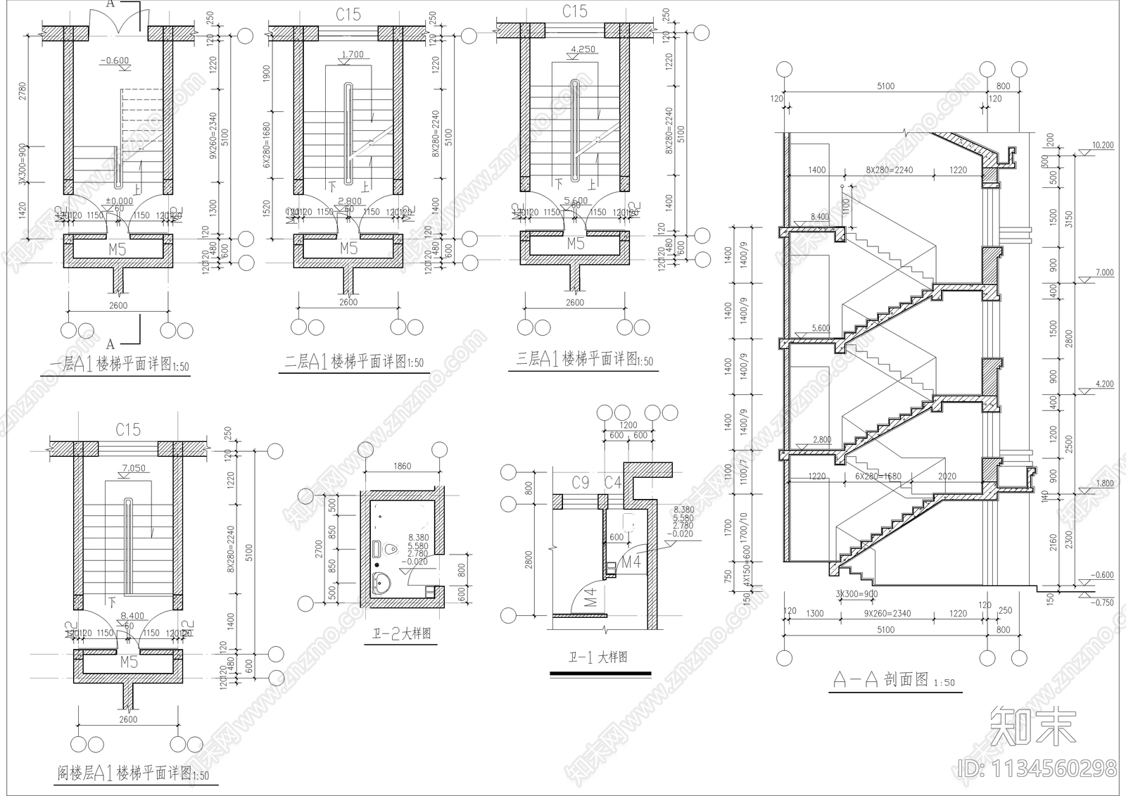 四层公寓建筑cad施工图下载【ID:1134560298】