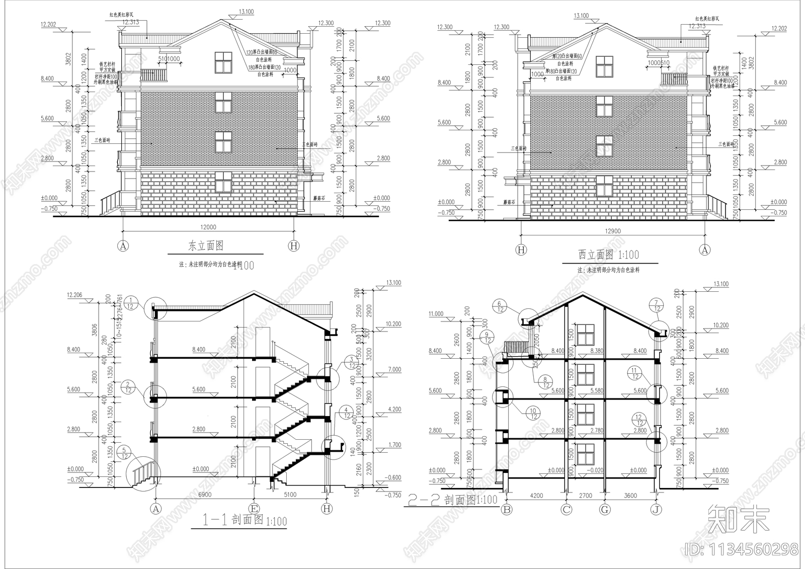 四层公寓建筑cad施工图下载【ID:1134560298】