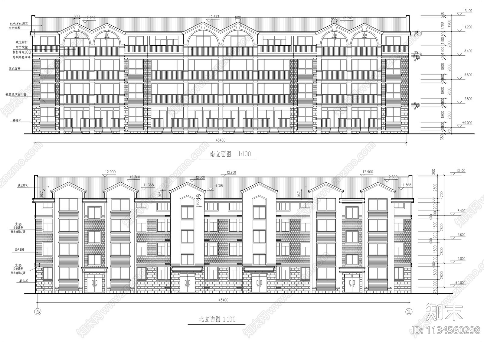 四层公寓建筑cad施工图下载【ID:1134560298】