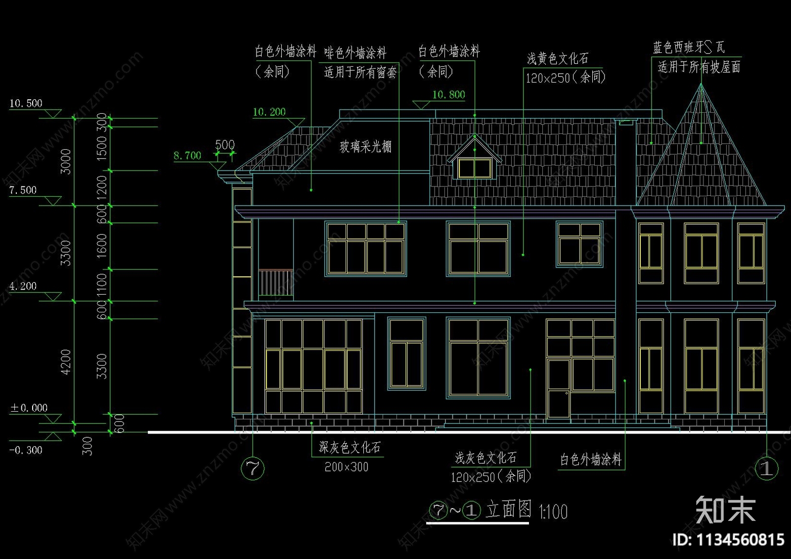 欧式两层别墅建筑cad施工图下载【ID:1134560815】