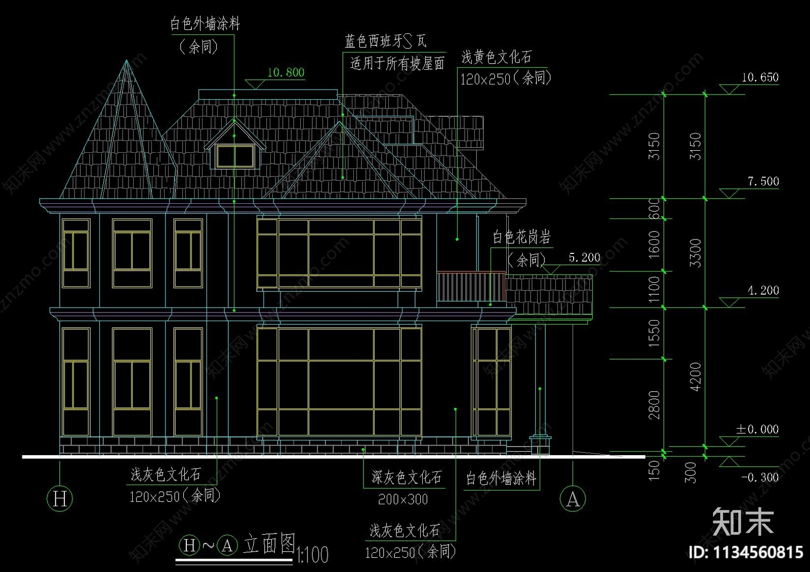 欧式两层别墅建筑cad施工图下载【ID:1134560815】