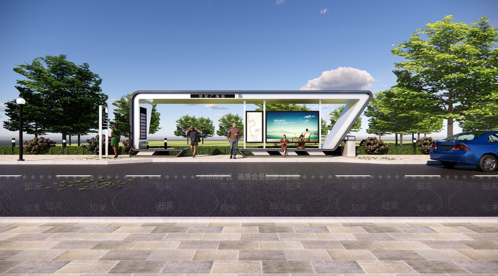 现代简约公交车站SU模型下载【ID:1134567922】