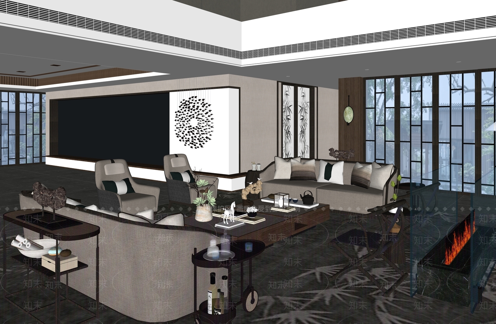 新中式别墅客厅SU模型下载【ID:1134573853】