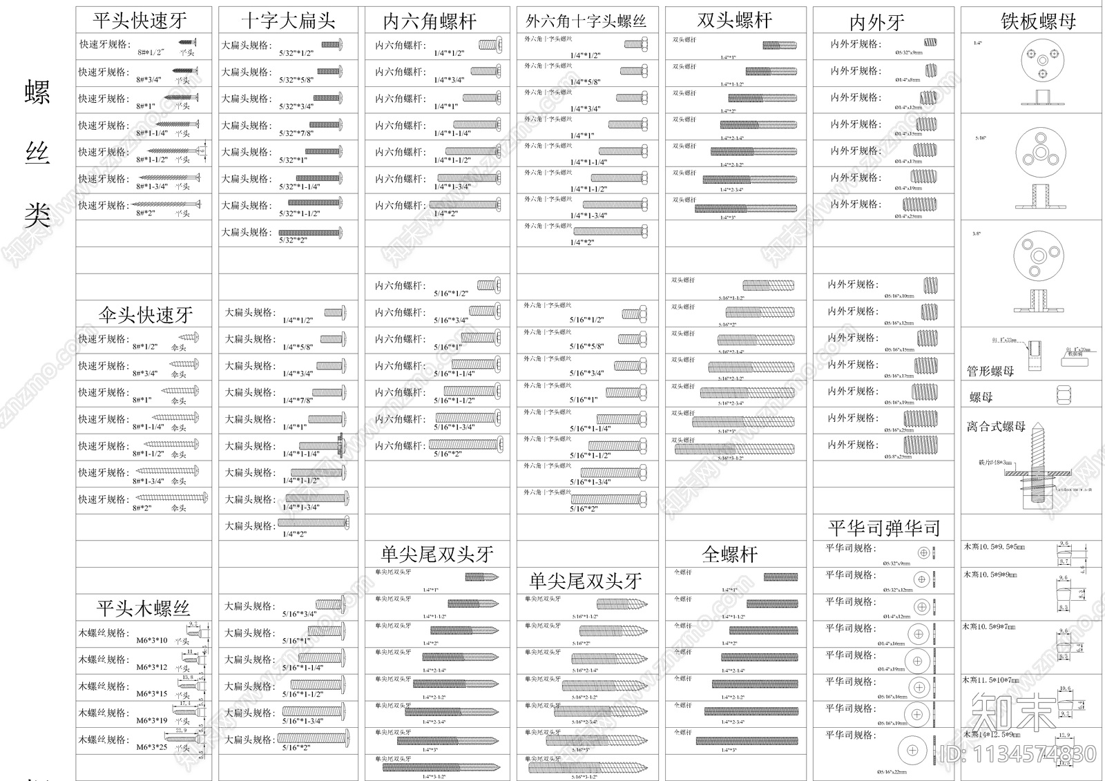 五金轮滑合页滑轨螺丝螺母大全施工图下载【ID:1134574830】