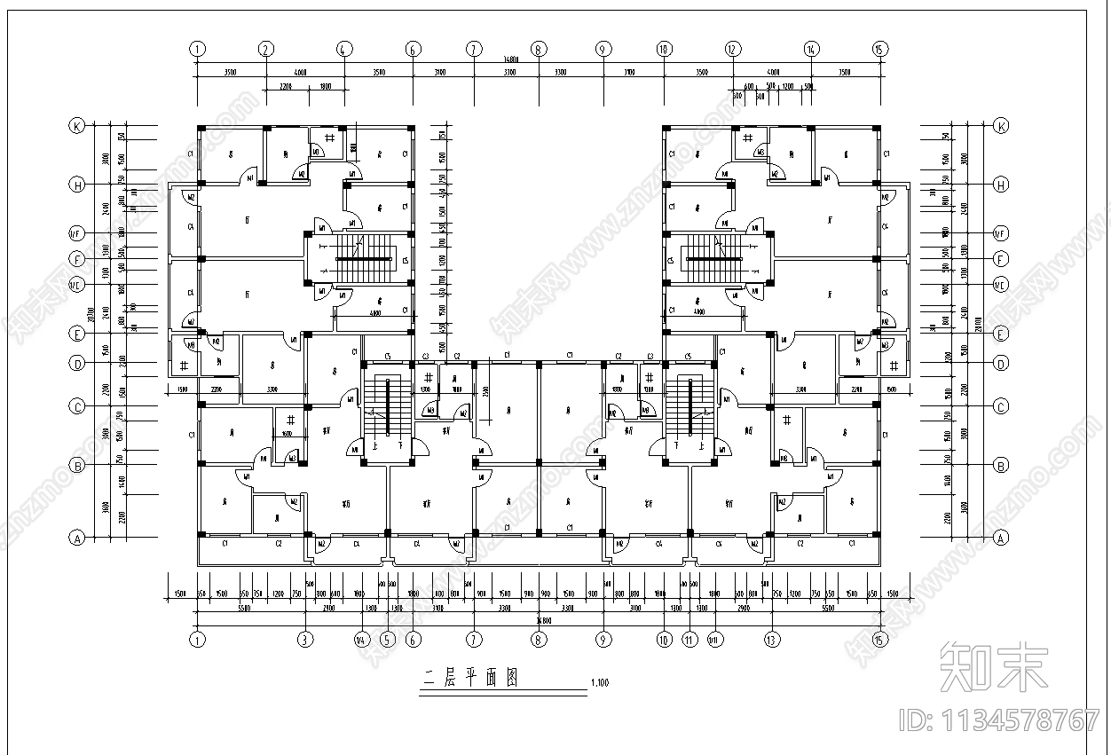 安置楼建筑cad施工图下载【ID:1134578767】