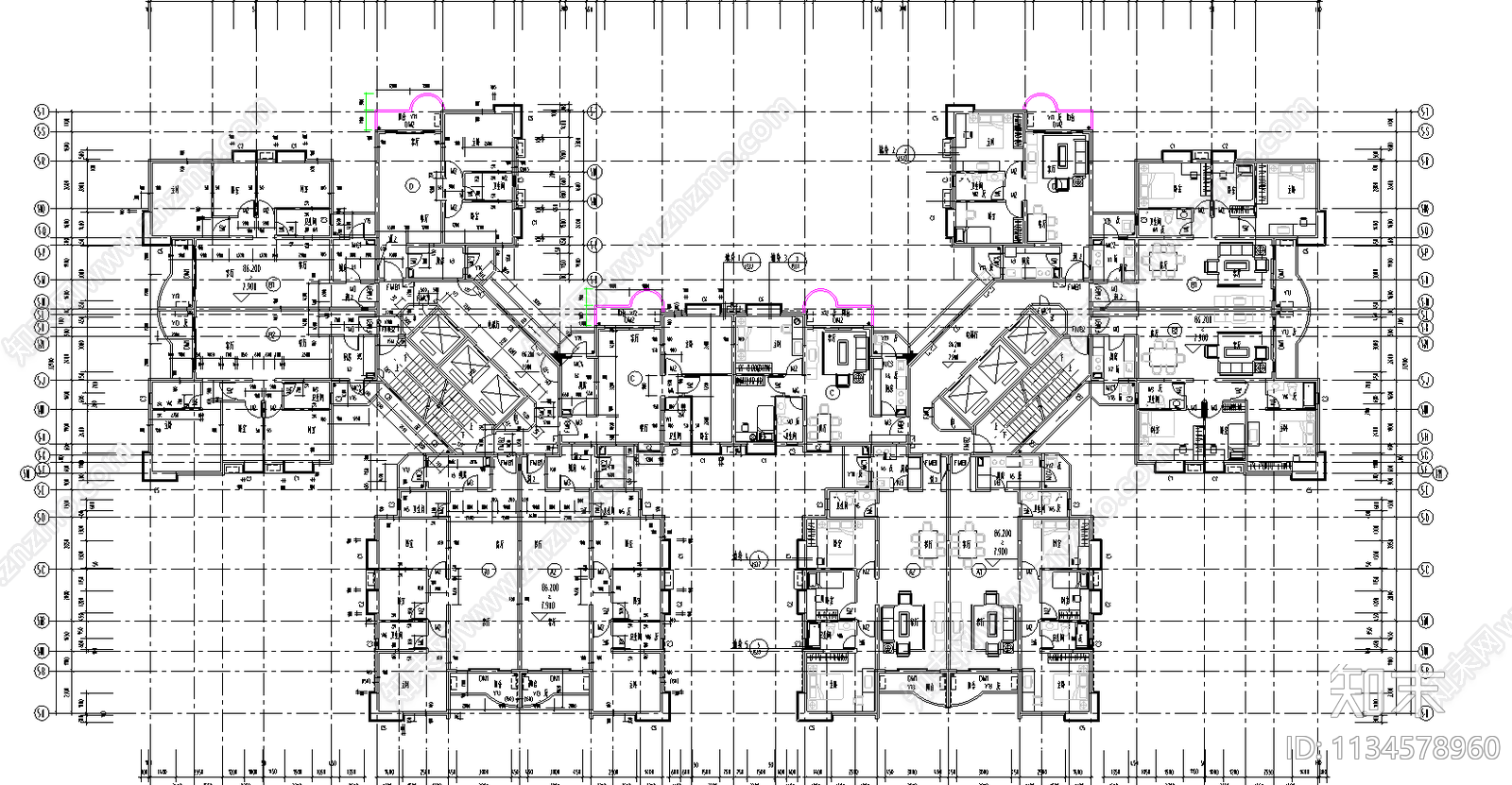 高层住宅建筑cad施工图下载【ID:1134578960】