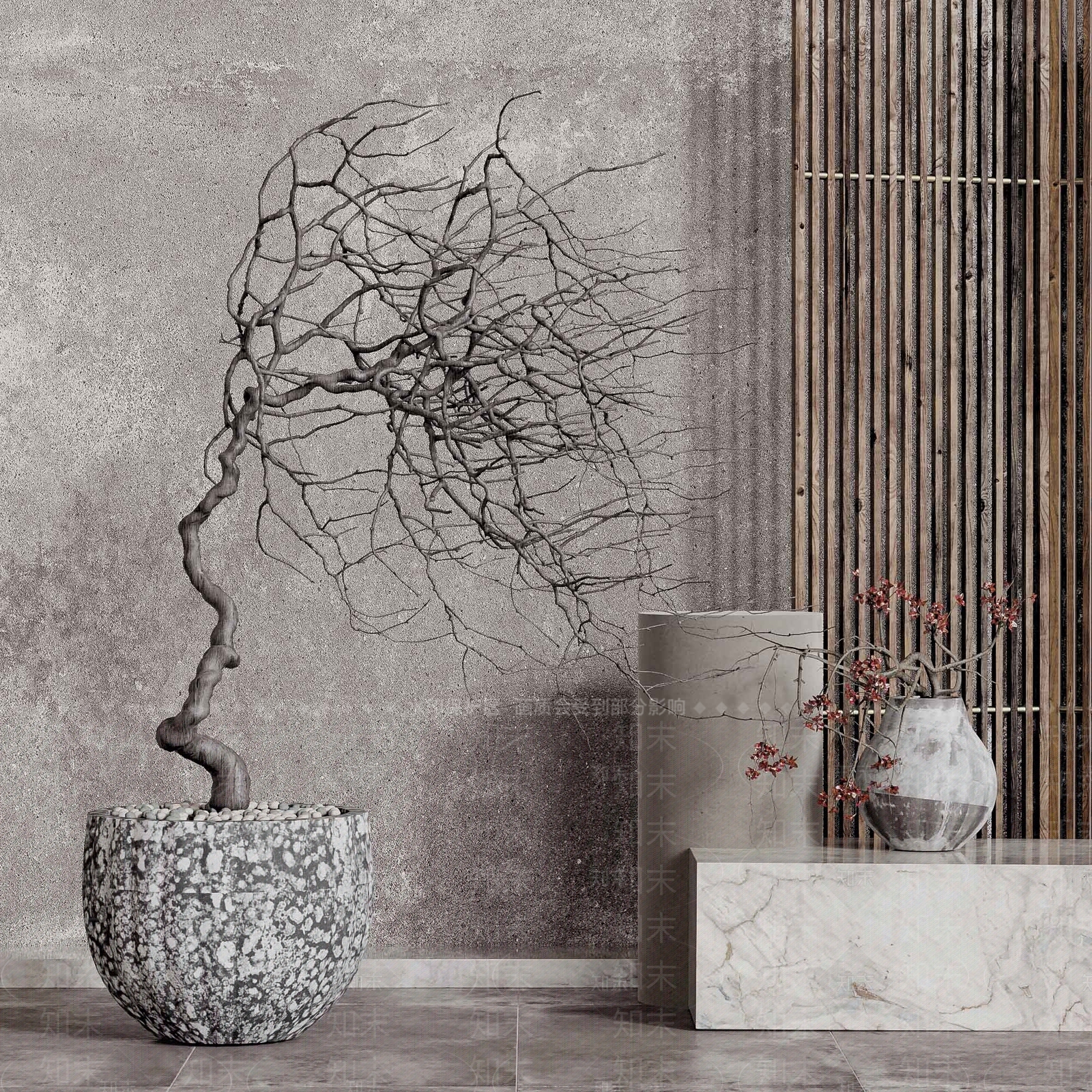 侘寂干枝花瓶花艺SU模型下载【ID:1134578929】