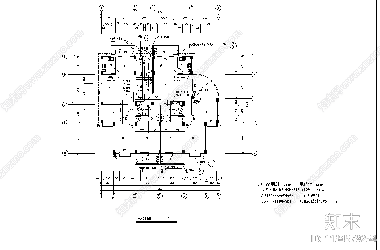 高层住宅建筑cad施工图下载【ID:1134579254】