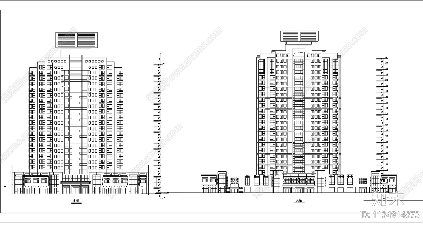 高层住宅楼建筑cad施工图下载【ID:1134914873】