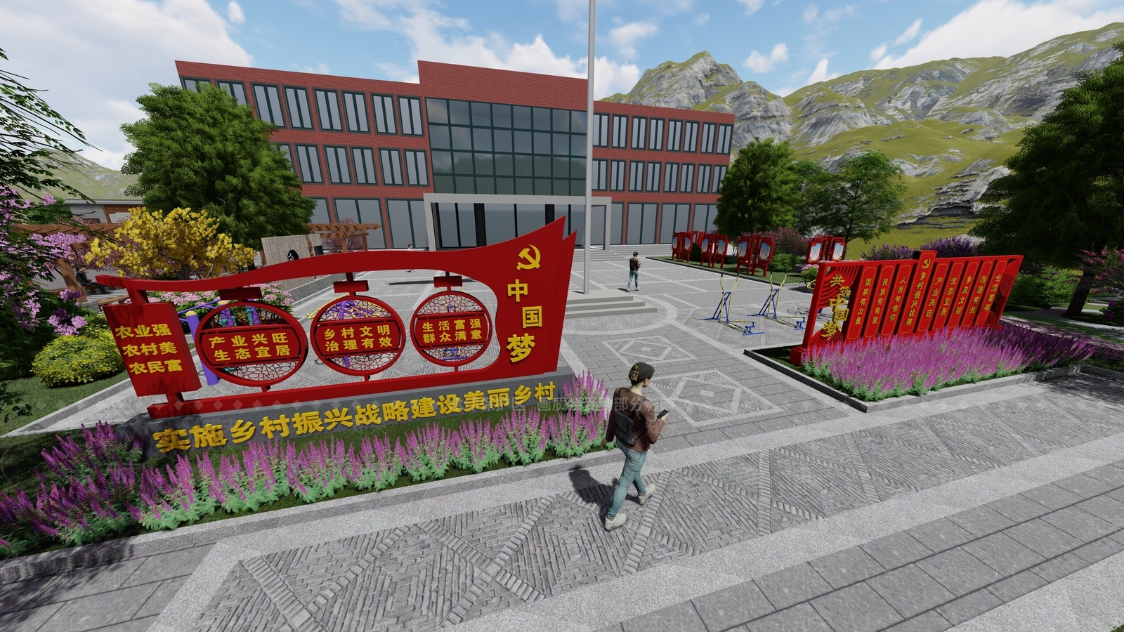 现代广场景观SU模型下载【ID:1134584830】