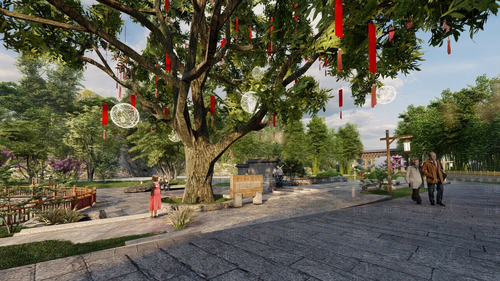 现代乡村许愿树广场景观SU模型下载【ID:1134586523】
