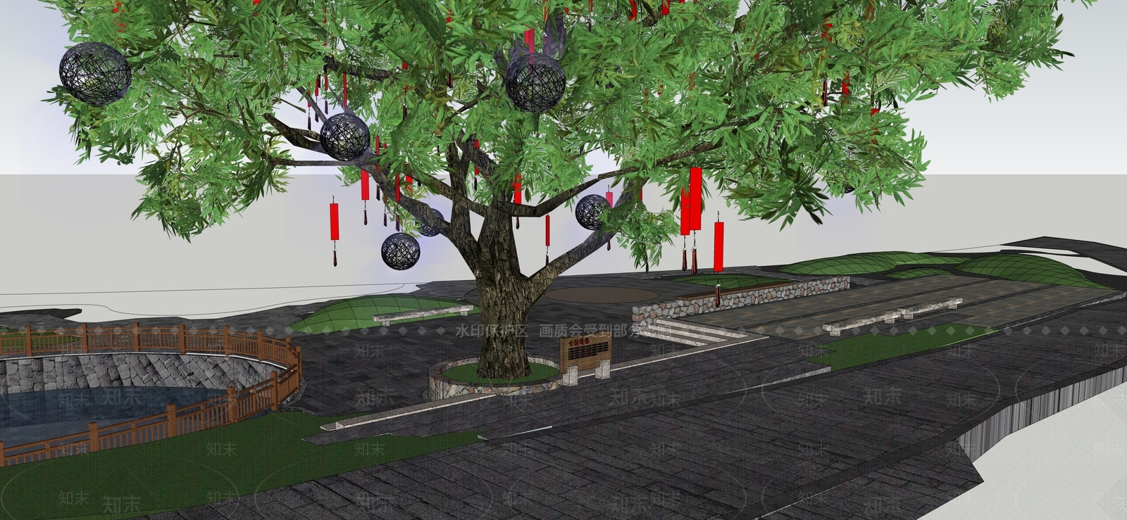现代乡村许愿树广场景观SU模型下载【ID:1134586523】
