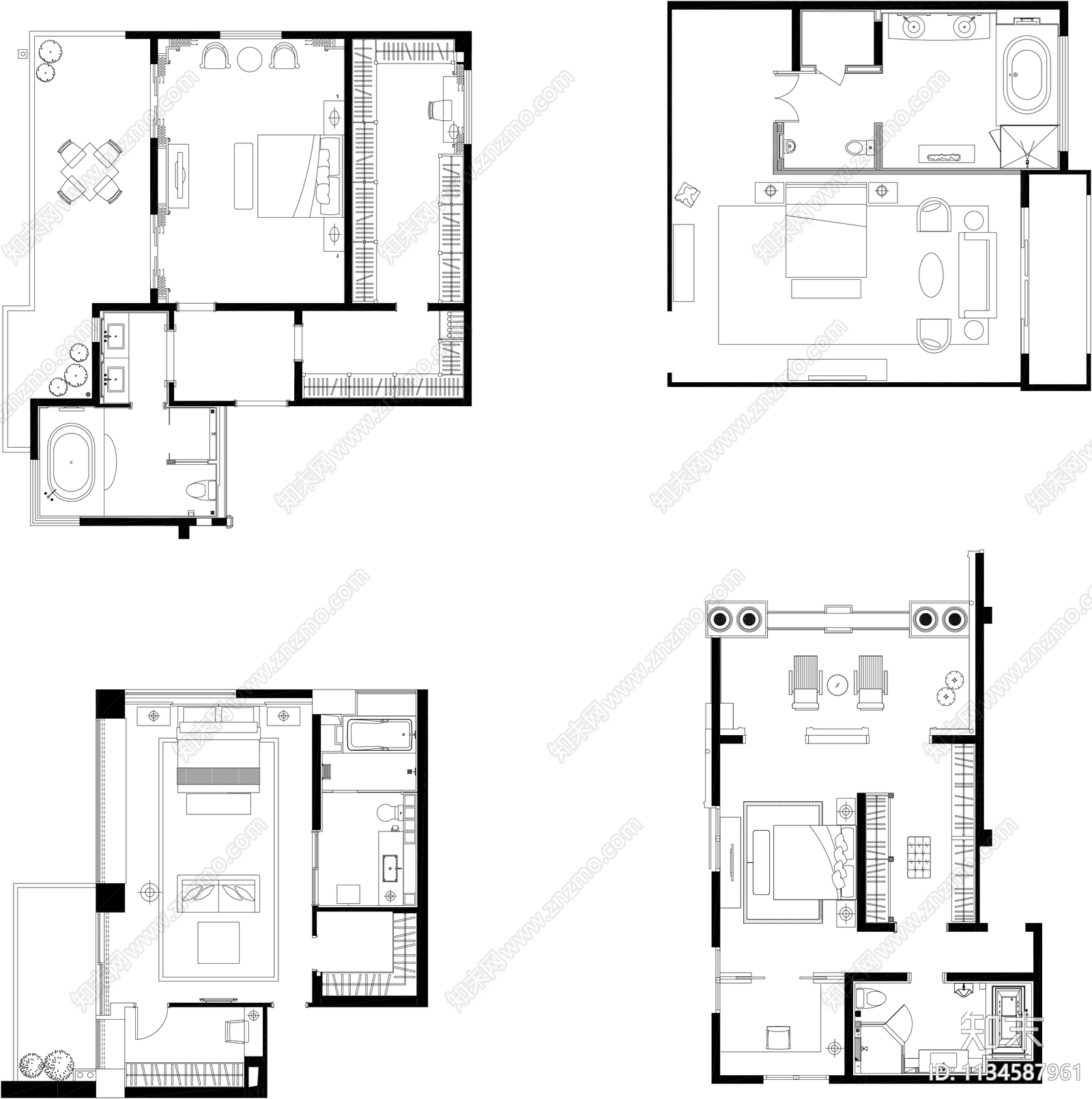 130套卧室平面方案施工图下载【ID:1134587961】