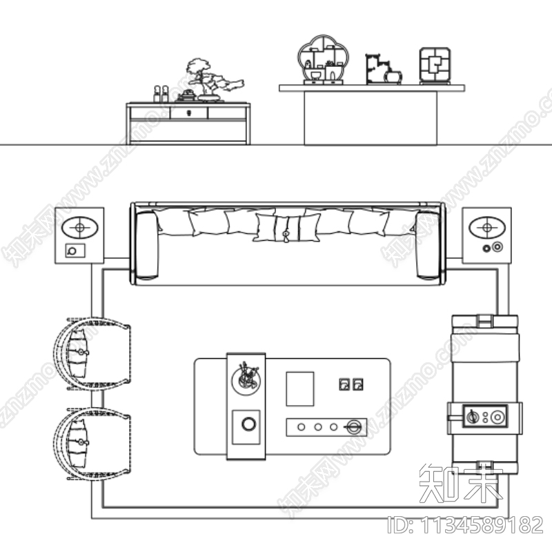 中式家具平面立面施工图下载【ID:1134589182】