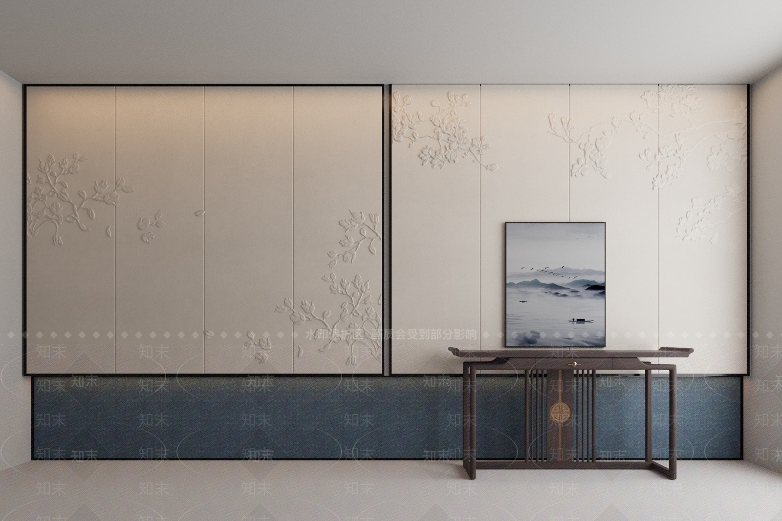 新中式硬包浮雕床背景3D模型下载【ID:1134595232】