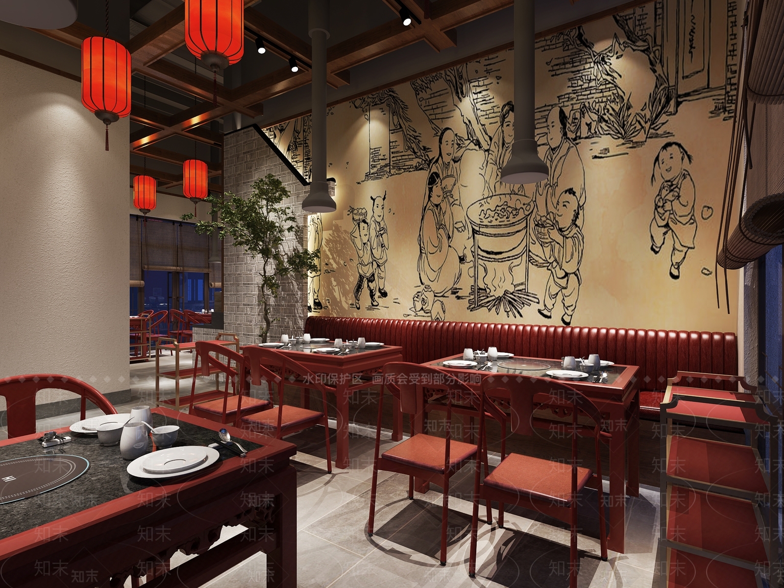 新中式火锅店3D模型下载【ID:1134595988】