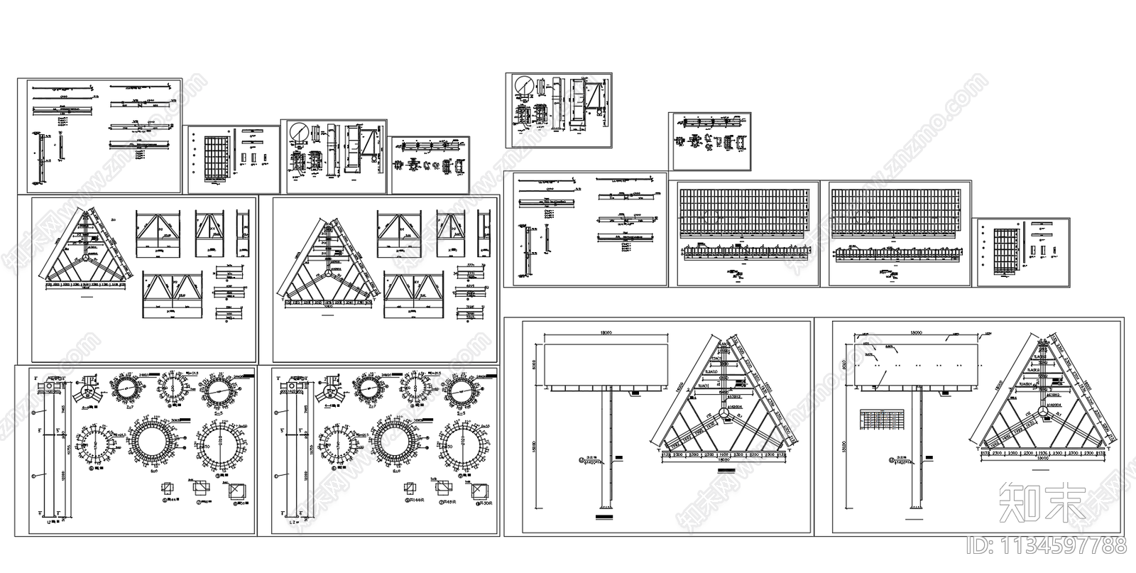 钢结构24米高三面体广告牌结构图cad施工图下载【ID:1134597788】