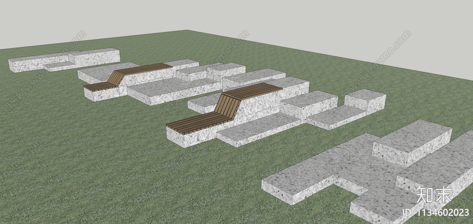 现代草坪景观座椅SU模型下载【ID:1134602023】