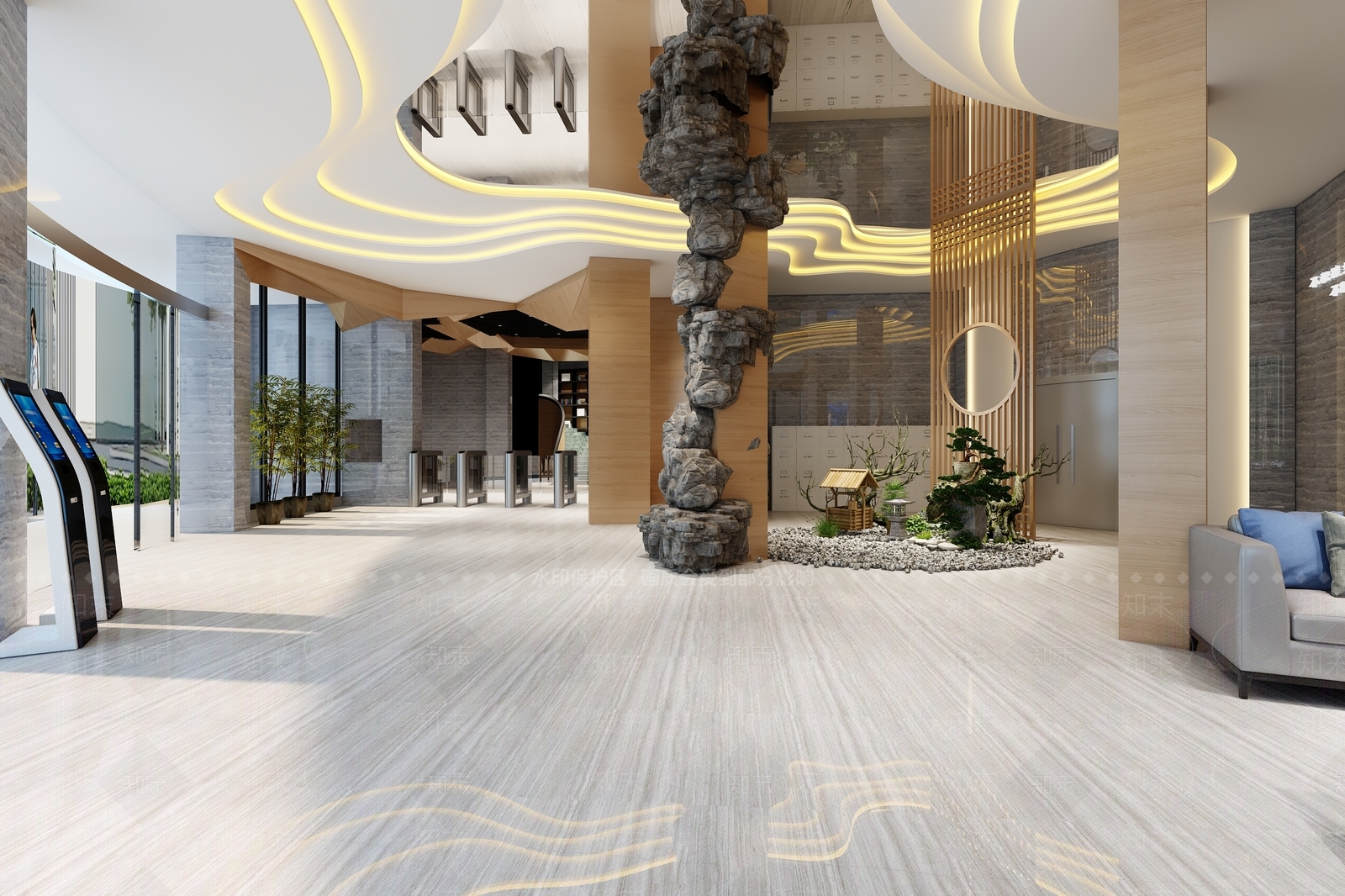 新中式图书馆大厅3D模型下载【ID:1134610658】