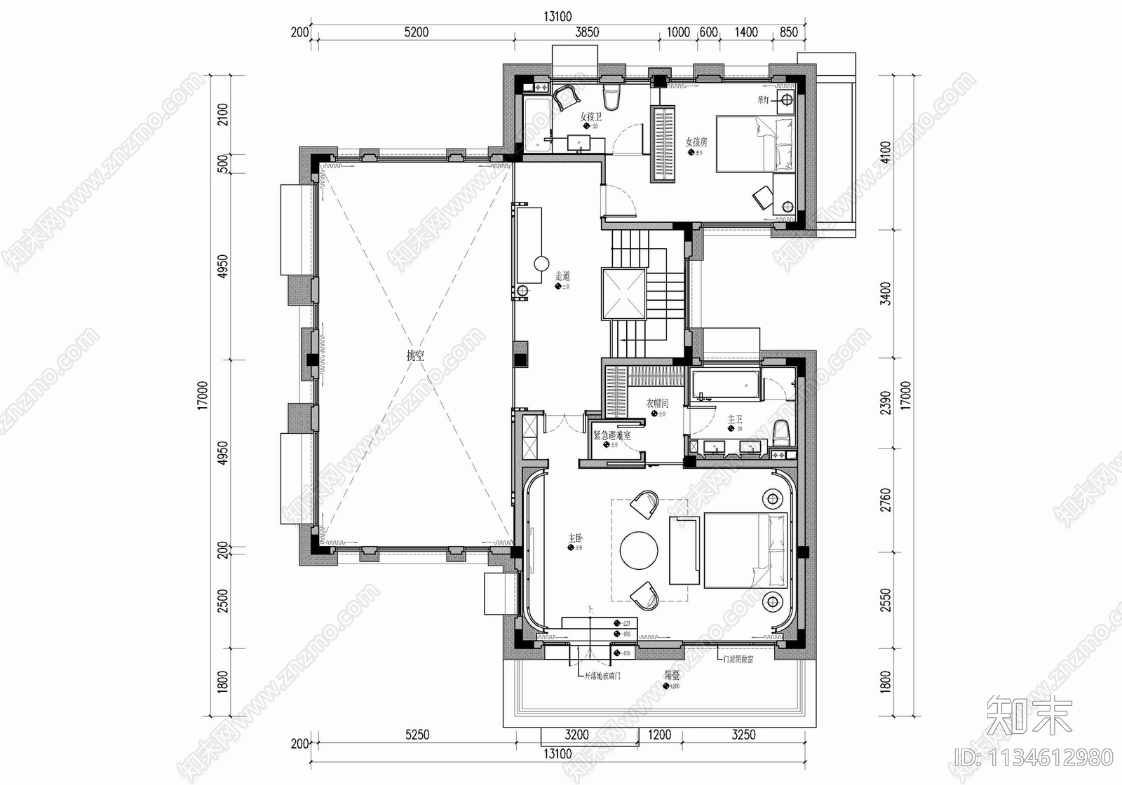 三层别墅室内cad施工图下载【ID:1134612980】