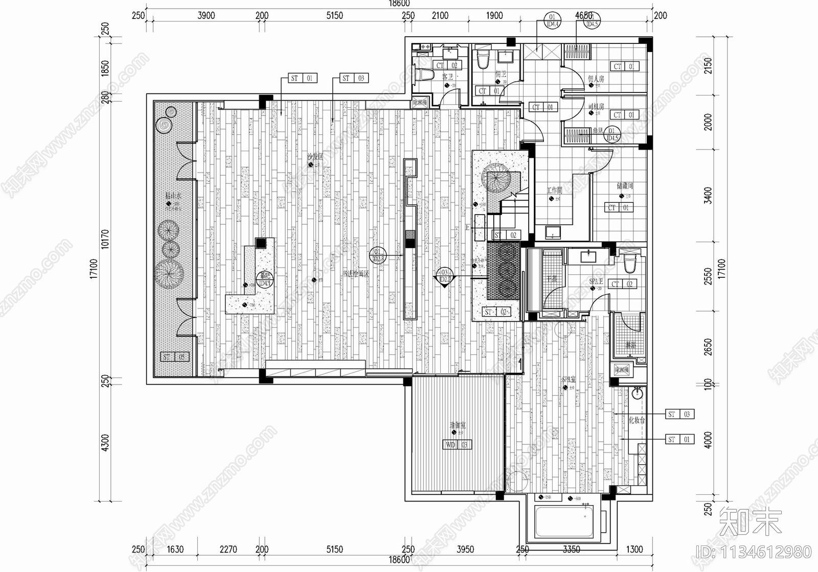 三层别墅室内cad施工图下载【ID:1134612980】