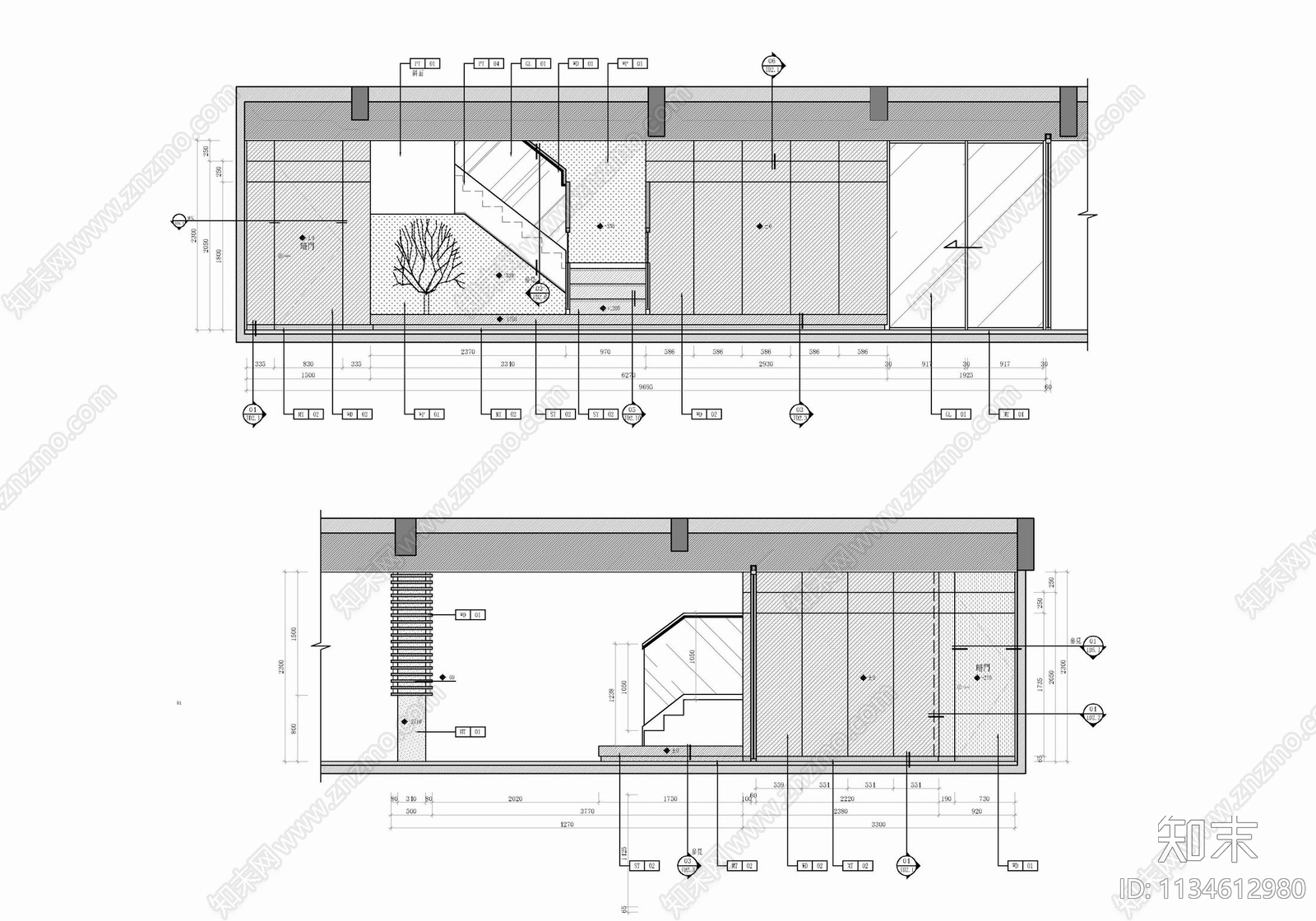 三层别墅室内cad施工图下载【ID:1134612980】