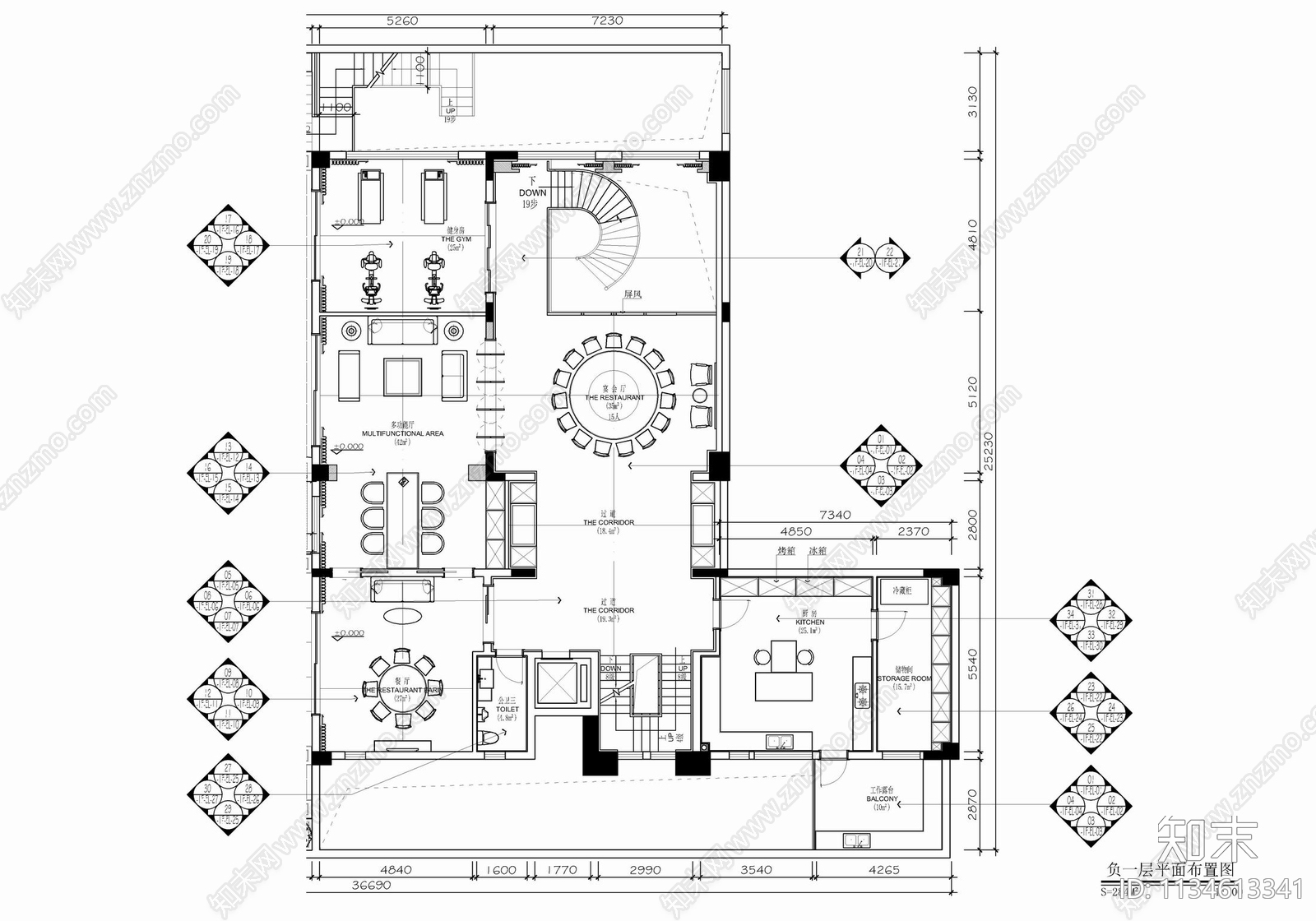 新中式豪华别墅室内施工图下载【ID:1134613341】