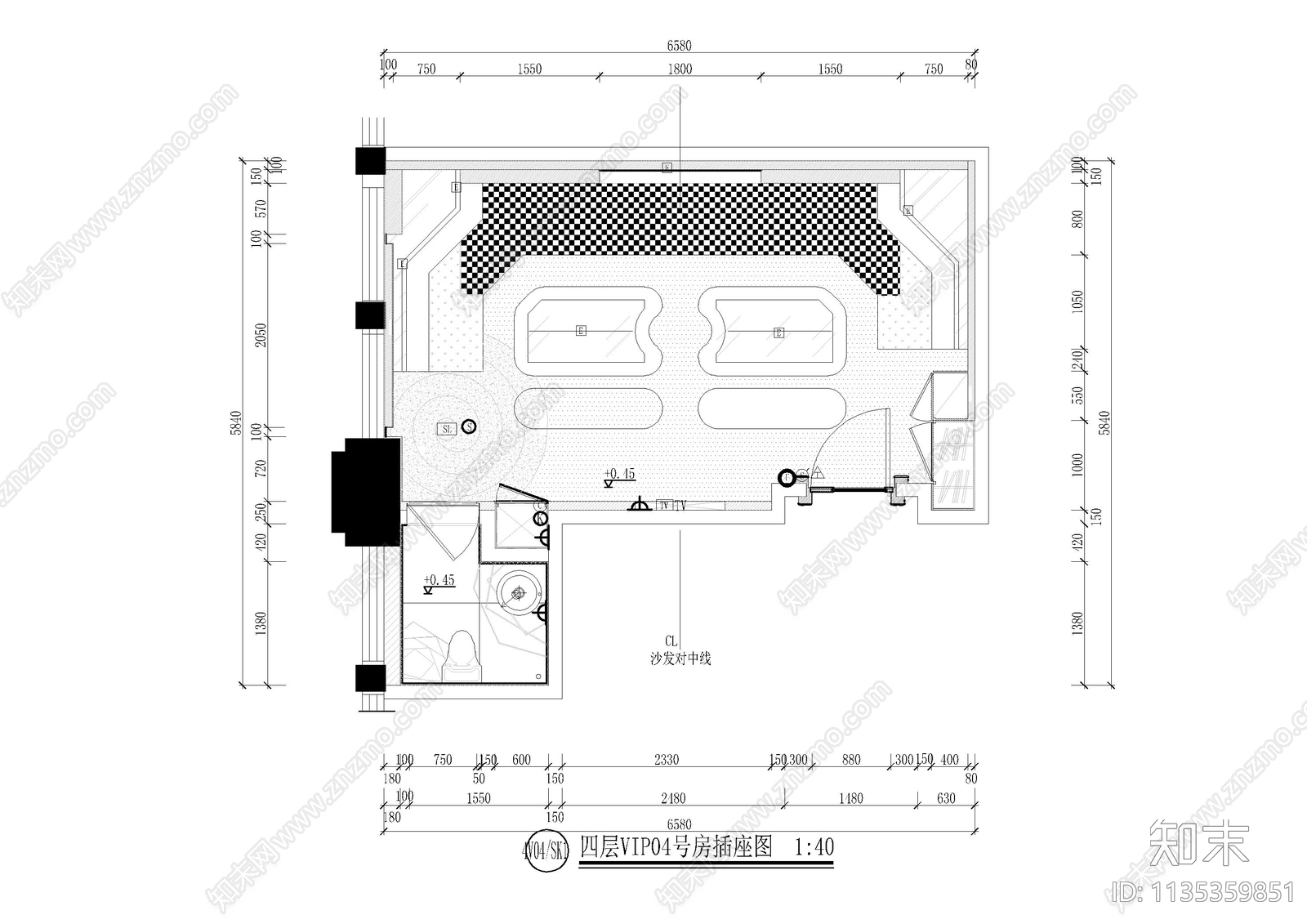 KTV包房装修cad施工图下载【ID:1135359851】