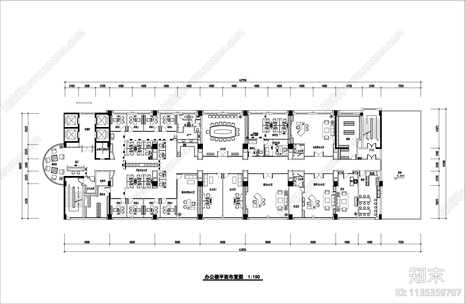 集团办公楼办公室cad施工图下载【ID:1135359707】