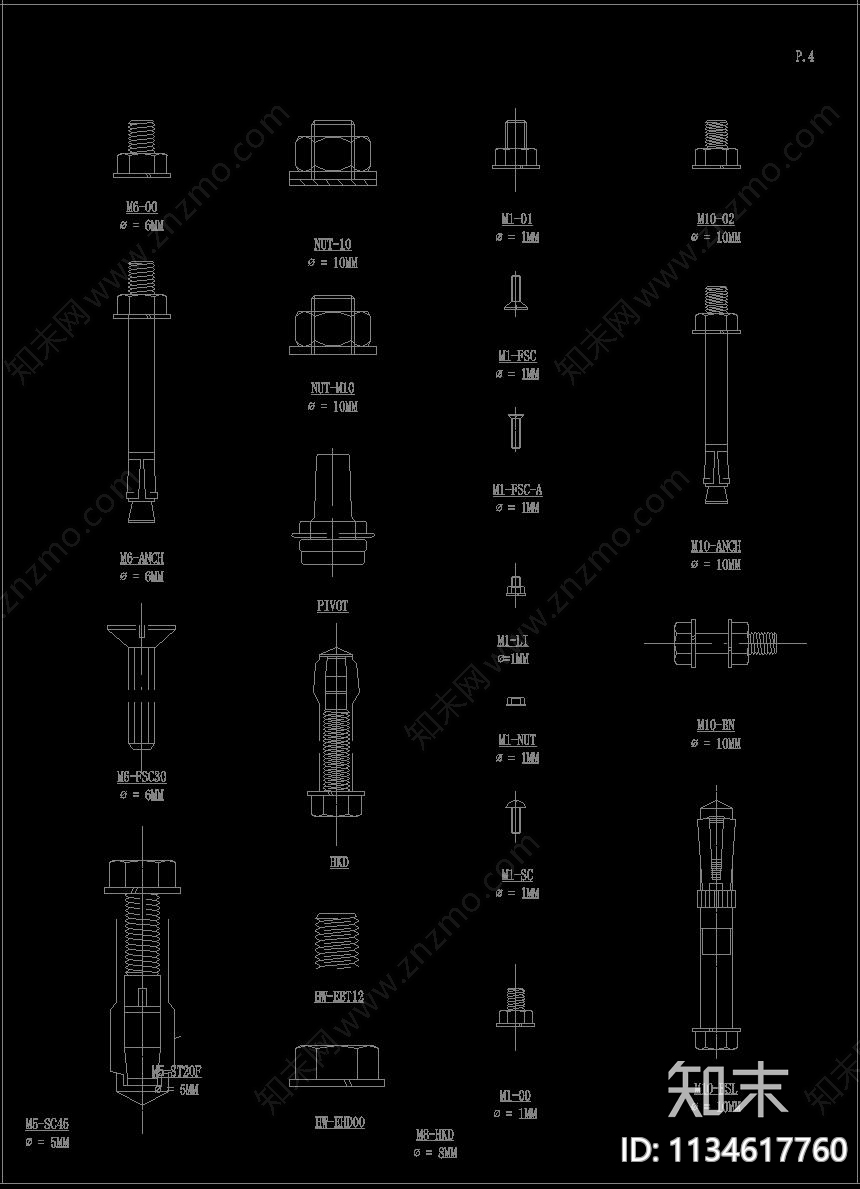 幕墙螺钉螺栓cad施工图下载【ID:1134617760】