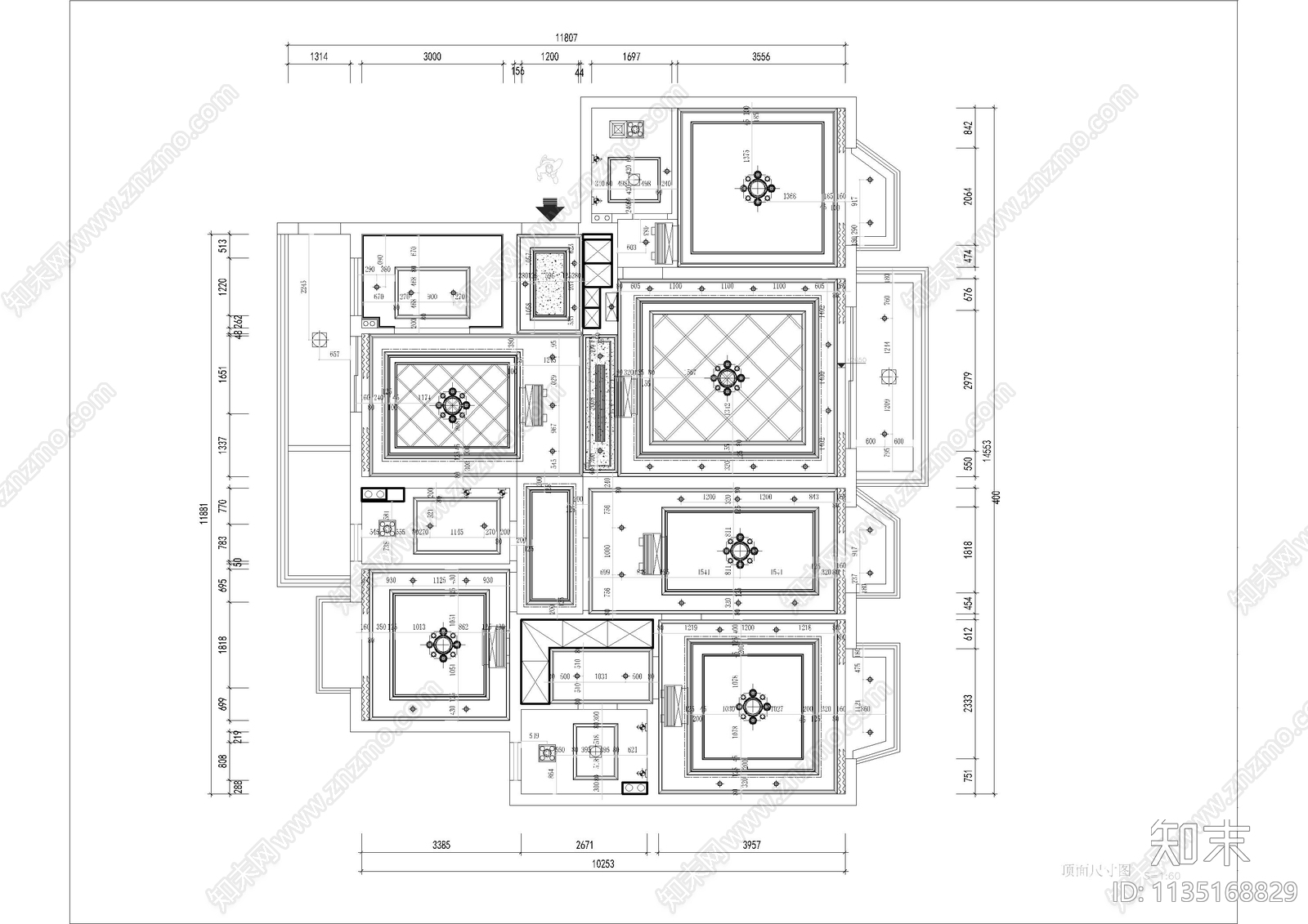 简欧风四居室装修cad施工图下载【ID:1135168829】