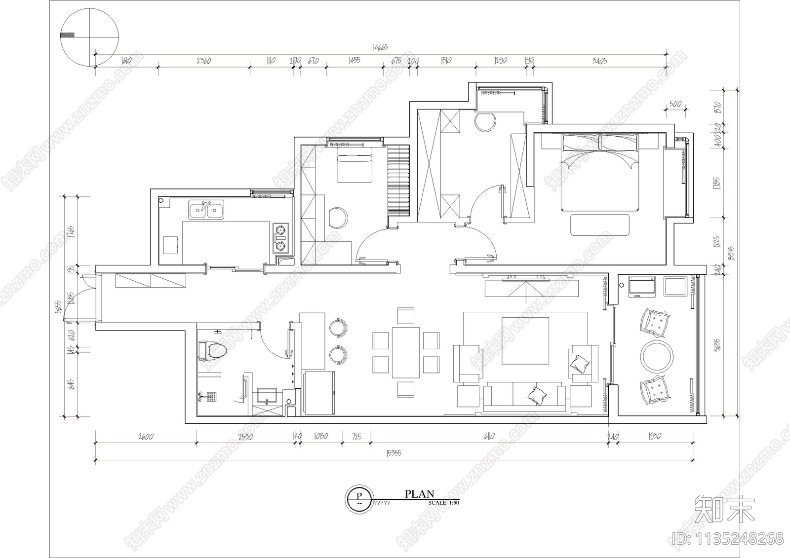 单身公寓室内cad施工图下载【ID:1135248268】