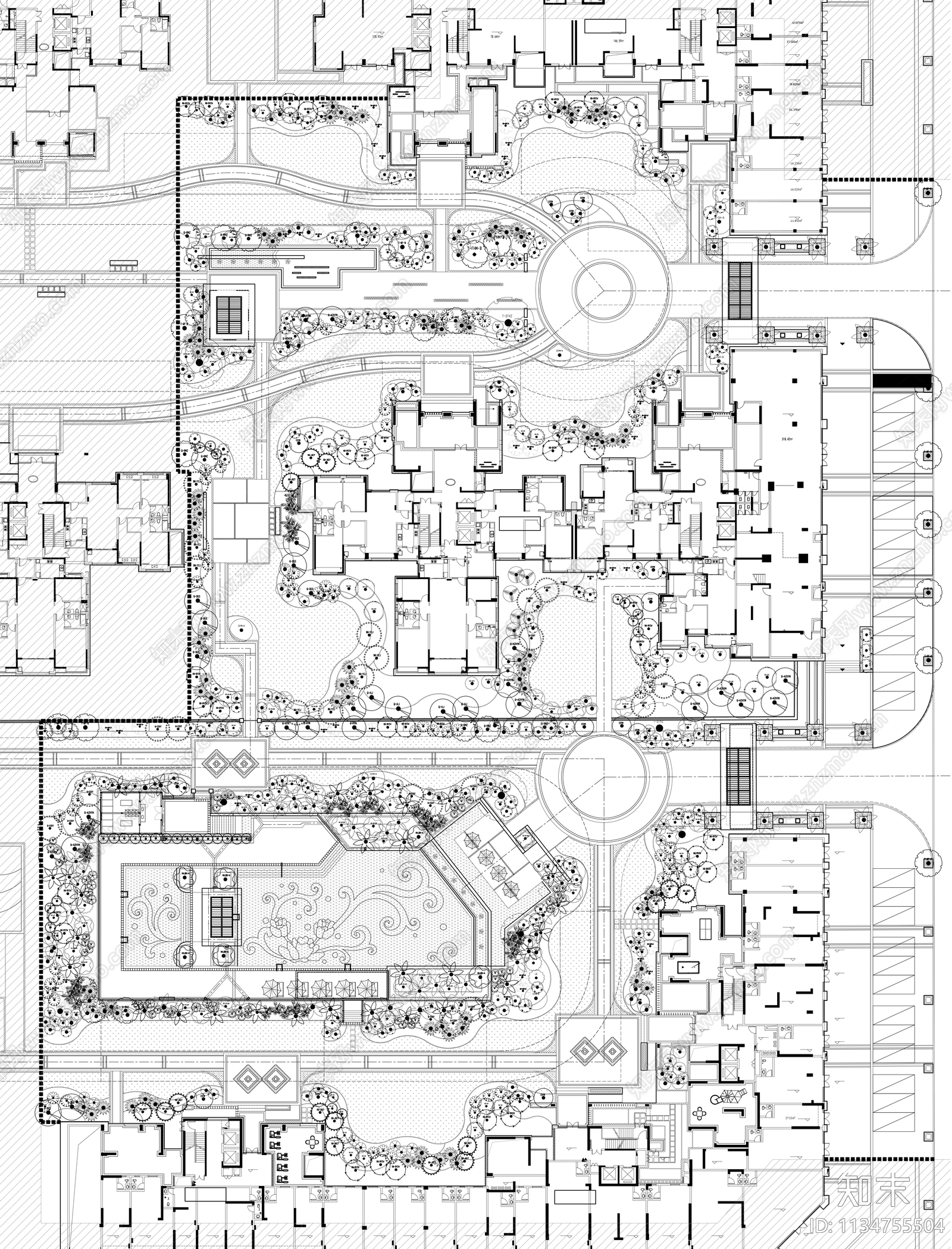 广东住宅小区绿化平面图cad施工图下载【ID:1134755504】