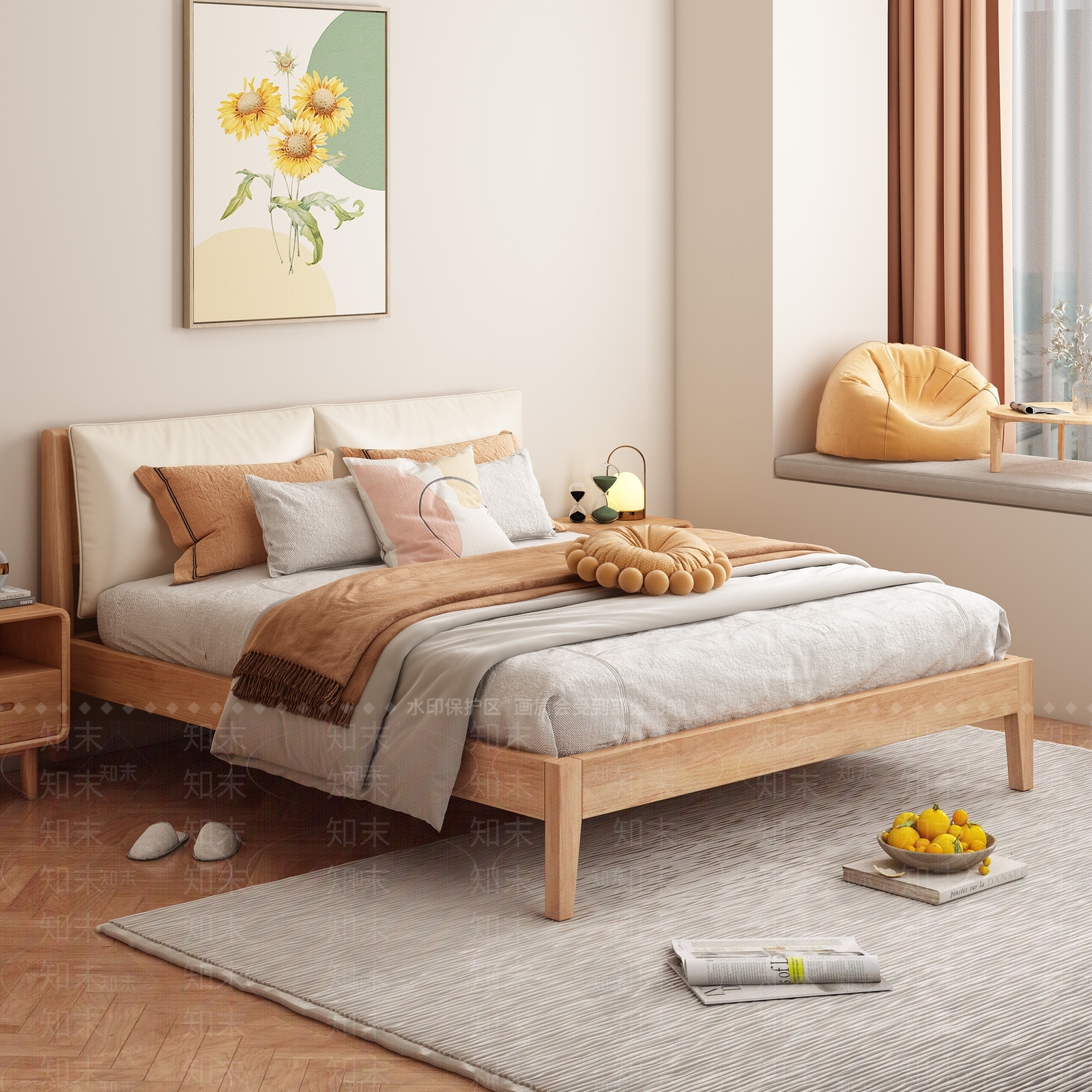 北欧实木软包双人床3D模型下载【ID:1134624915】