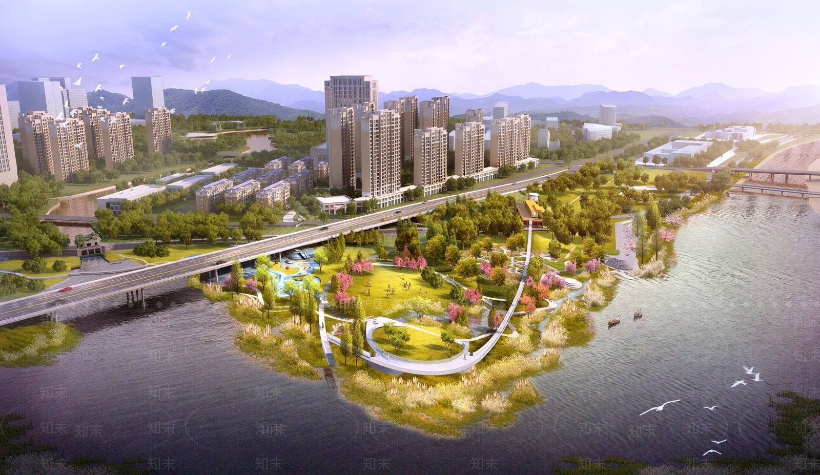 现代滨水休闲体育公园SU模型下载【ID:1134669085】