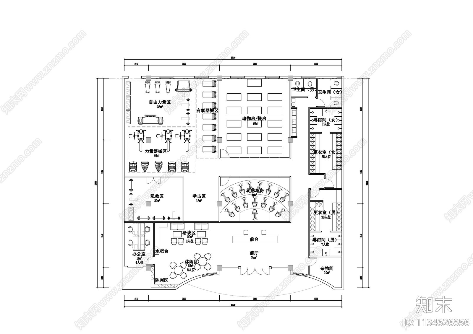 健身房平面布置图施工图下载【ID:1134626856】