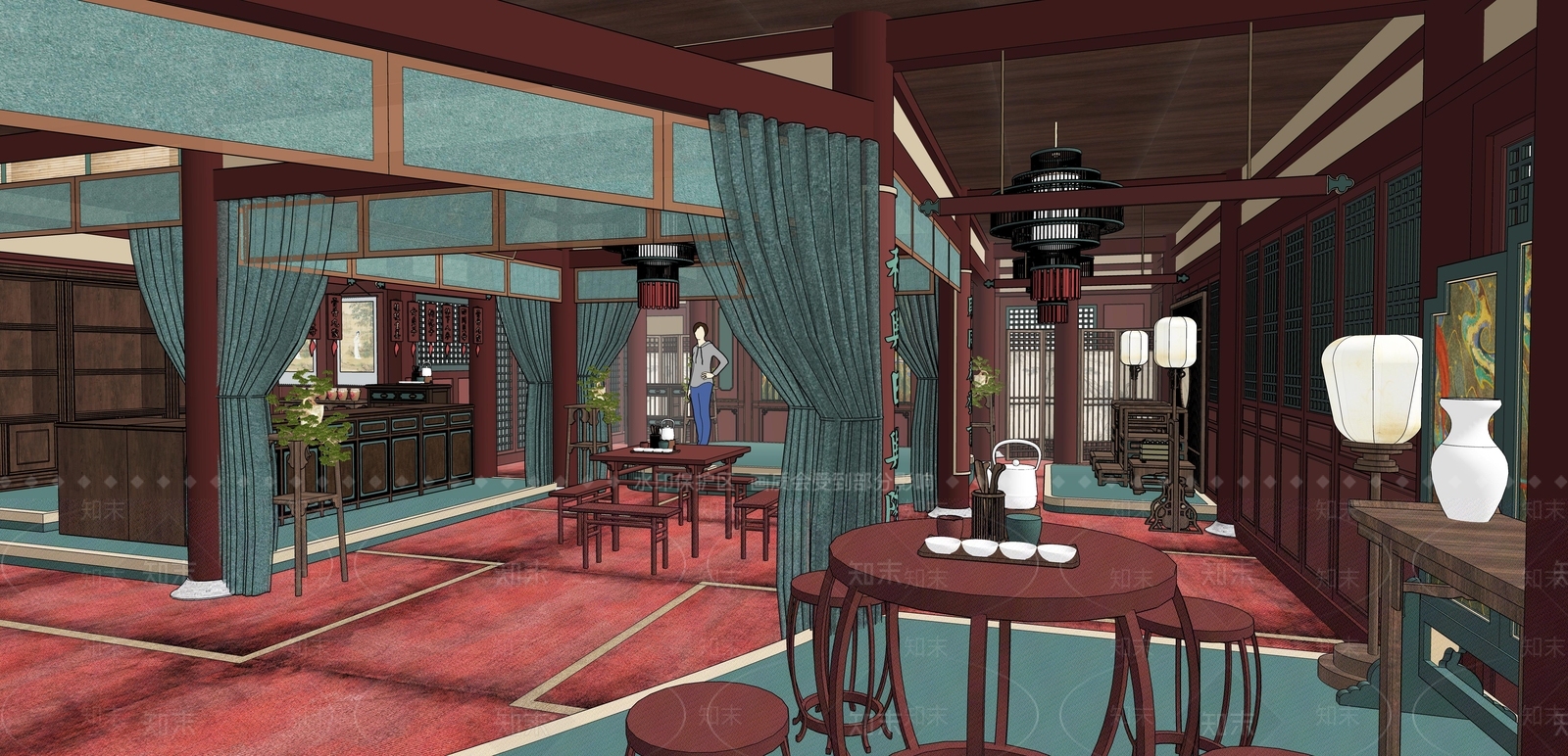 中式宋代风格茶楼SU模型下载【ID:1134634453】