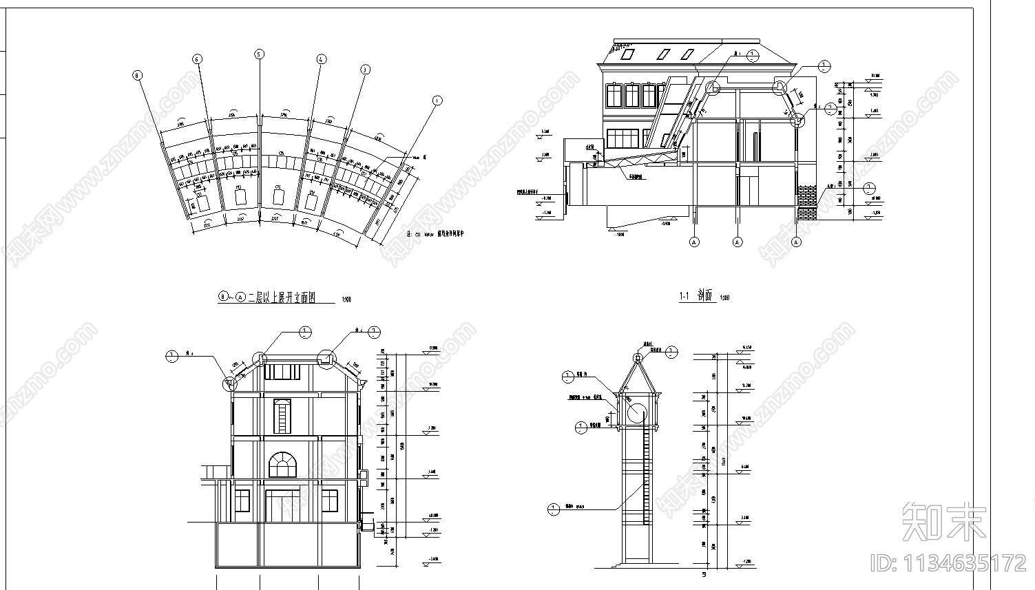 会所全套建筑cad施工图下载【ID:1134635172】